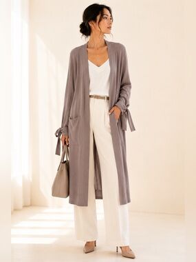 Brochu Walker Tie Cuff Cotton Duster Cardigan Quiet Luxury Size XS